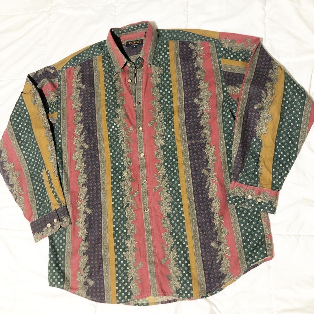 Vintage Tango striped/paisley long sleeve button up size L